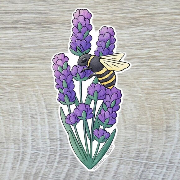 3 for $15 - Bee and Lavender Flower Sticker - Waterproof Vinyl‎ Nature Decal - Picture 7 of 7